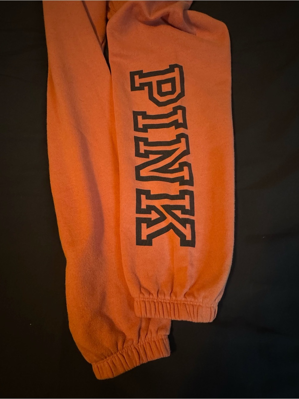 PINK Victoria's Secret Rust Orange Sweatpants with Black PINK Logo - Picture 2 of 6